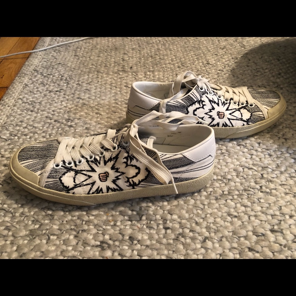 Saint Laurent Court Pow Embroidered Sneakers EU6.5